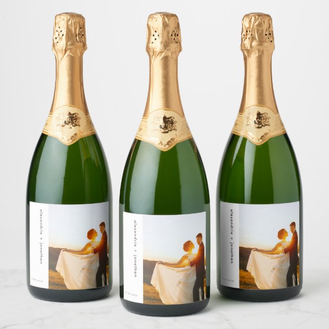 Elegant Custom Sparkling Wine Wedding Photo Sparkling Wine Label (Bottles)