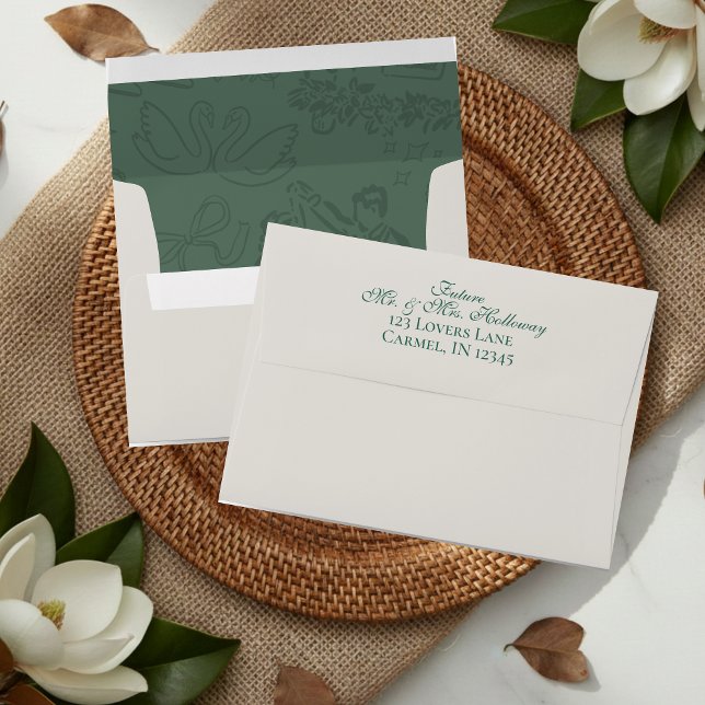 Elegant Custom Stationery Sage Green Wedding Envelope (Elegant Sage Green Hand Drawn Wedding Envelope)