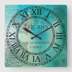 Elegant Custom Teal Blue Mandela Square Wall Clock