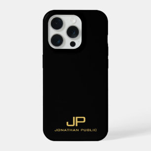Elegant Custom Template Monogram Black And Gold iPhone 15 Pro Case