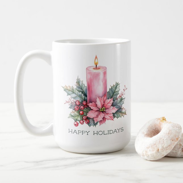 Elegant CUSTOM Watercolor Christmas Candle Coffee Mug (With Donut)