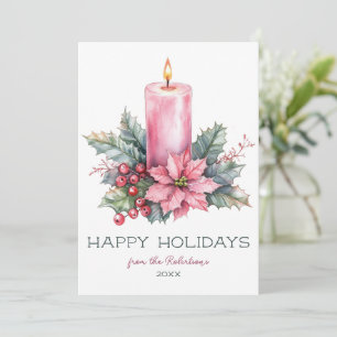 Elegant CUSTOM Watercolor Christmas Candle Holiday Card