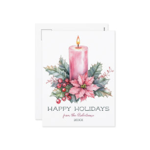 Elegant CUSTOM Watercolor Christmas Candle Holiday Postcard