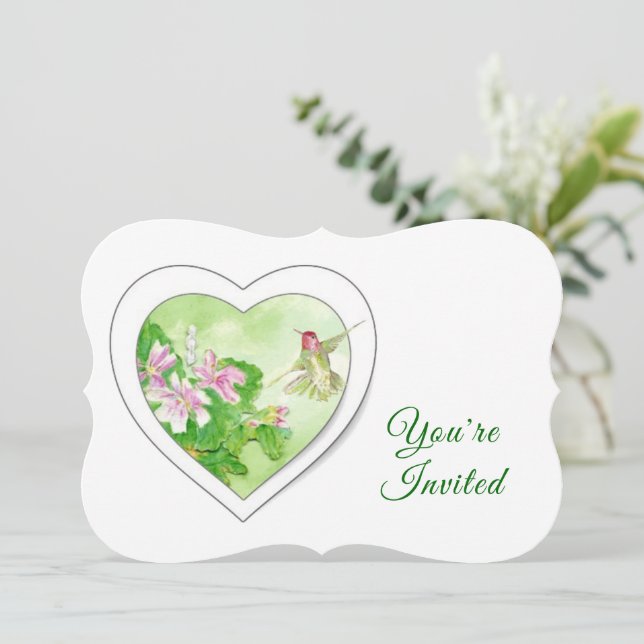 Elegant Custom Watercolor Hummingbird Birthday  Invitation (Standing Front)