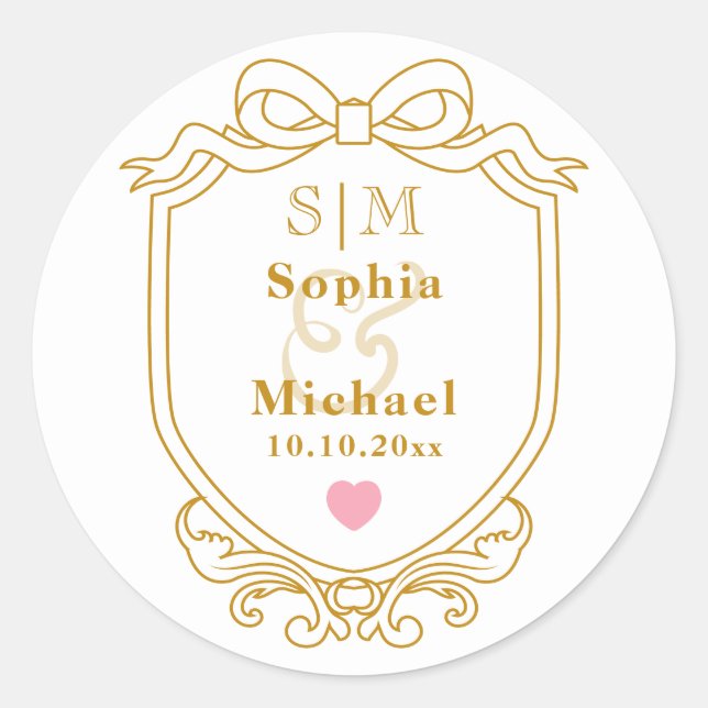Elegant Custom Wedding Gold Initials Monogram Classic Round Sticker (Front)