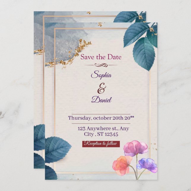 Elegant Custom Wedding Invitation (Front/Back)