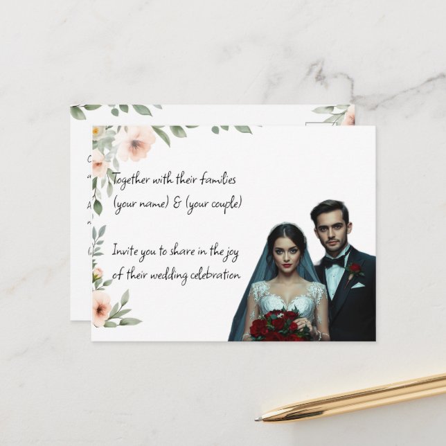 Elegant Custom Wedding Invitation  Personalised  Postcard (Front/Back In Situ)