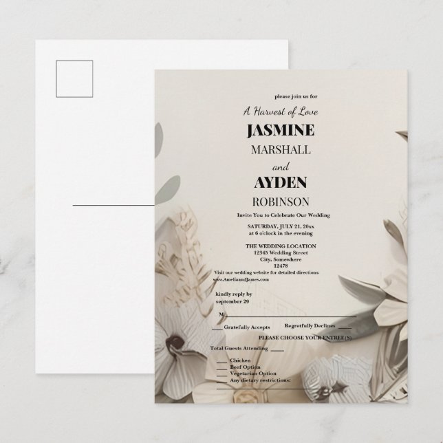 Elegant Custom Wedding Invitations  (Front/Back)