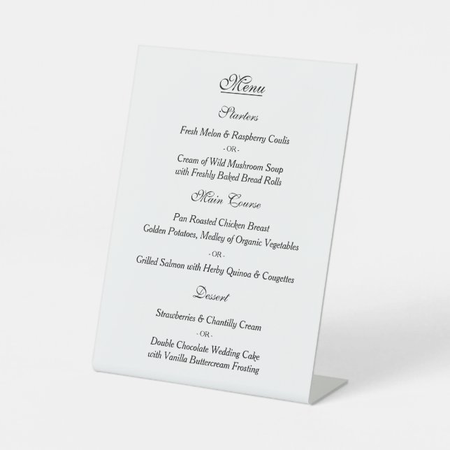 Elegant Custom Wedding Menu Pedestal Sign (Front)