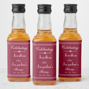 Elegant Custom Wedding Names Burgundy Mini Liquor Bottle Label