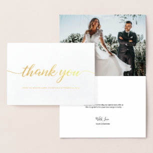 Elegant Custom Wedding Photo Script thank you Foil Card