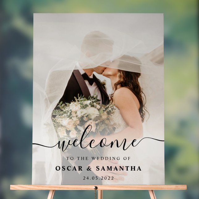 Elegant Custom Wedding Photo Welcome Acrylic Sign (Neutral)