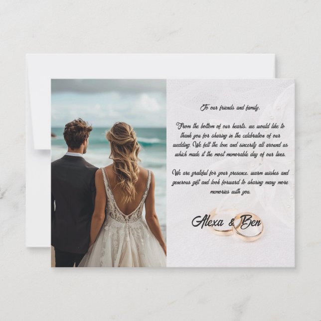 Elegant Custom Wedding Thank You Card with Flowers (Front)