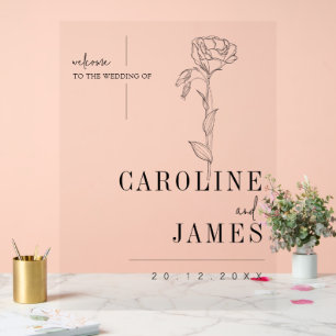 Elegant Custom Wedding with Line Art Flower Acrylic Sign