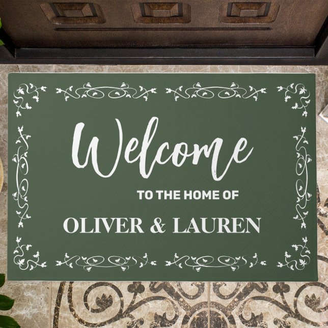 Elegant Custom Welcome To The Home Of | Sage Green Doormat (Creator Uploaded)