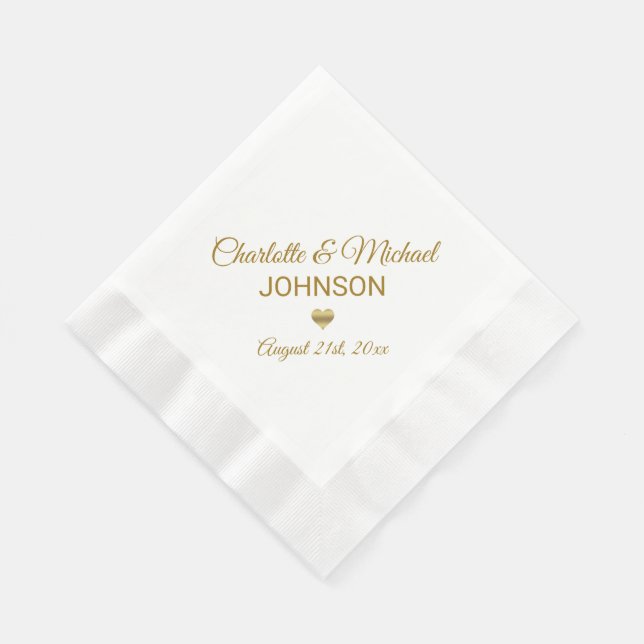 Elegant Custom White Gold Colour Heart Wedding Napkin (Corner)