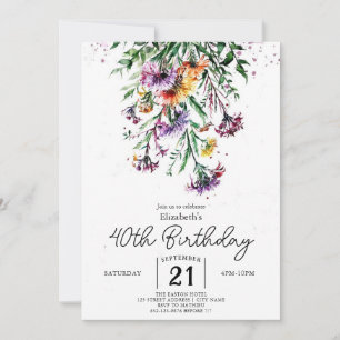 Elegant Custom Wildflowers 40th birthday Invitation