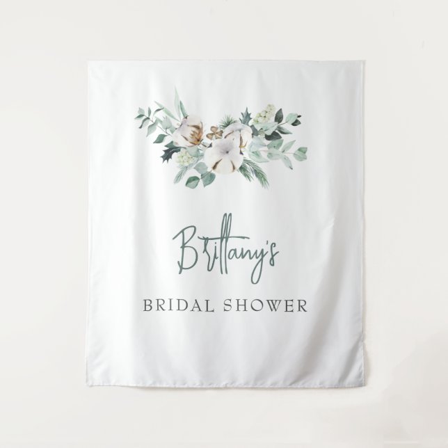 Elegant Custom Winter Green Bridal Shower Backdrop Tapestry (Front)