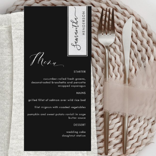 Elegant Custom with Guest Name Black and White Menu (Creator Uploaded)