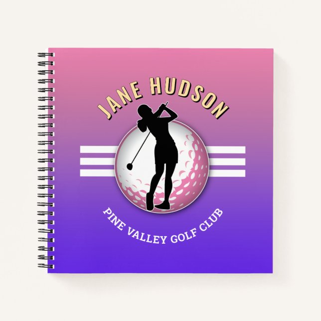 Elegant Custom Women Golfer Design Notebook (Front)