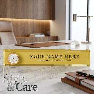 Elegant Customisable Desk Name Plate with Clock