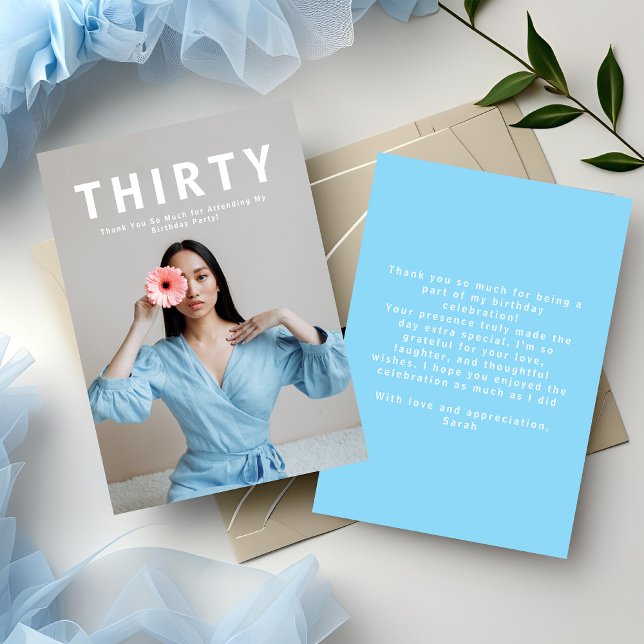 Elegant Customisable Flat Blue 30th Birthday  Thank You Card (Creator Uploaded)