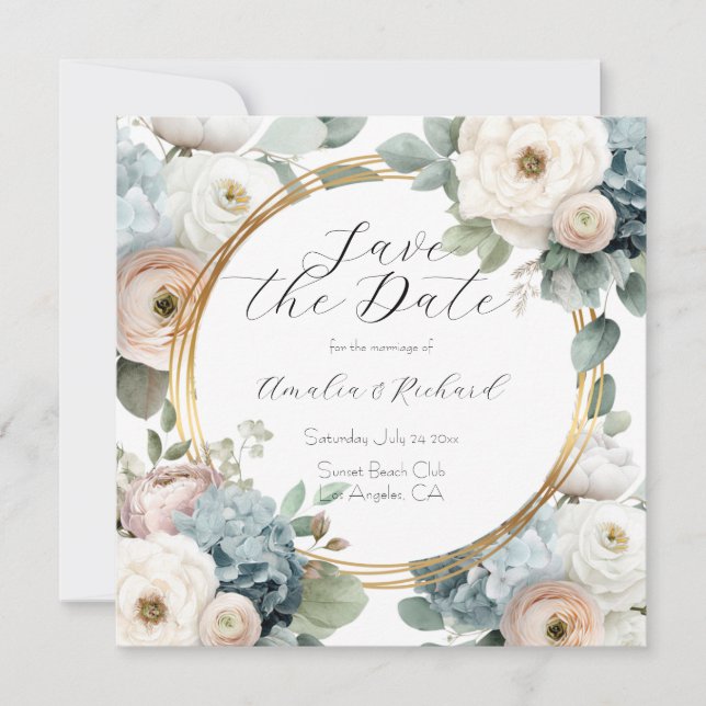 Elegant Customisable Floral Save the Date Card (Front)