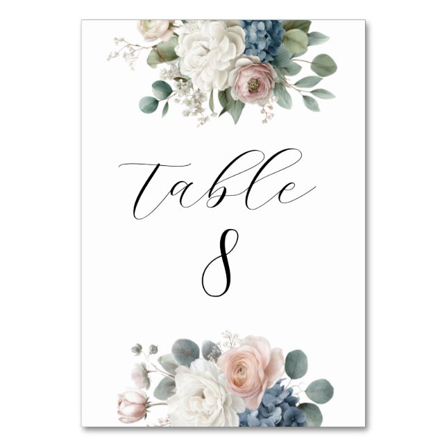 Elegant Customisable Floral Table Number Cards (Front)