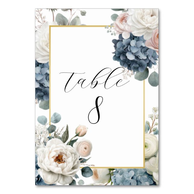 Elegant Customisable Floral Table Number Cards (Front)