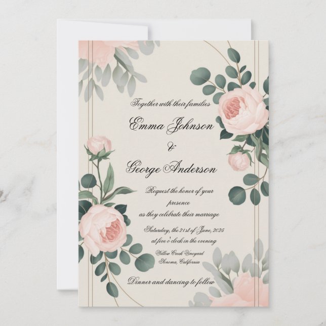 Elegant Customisable Floral Wedding Invitation (Front)
