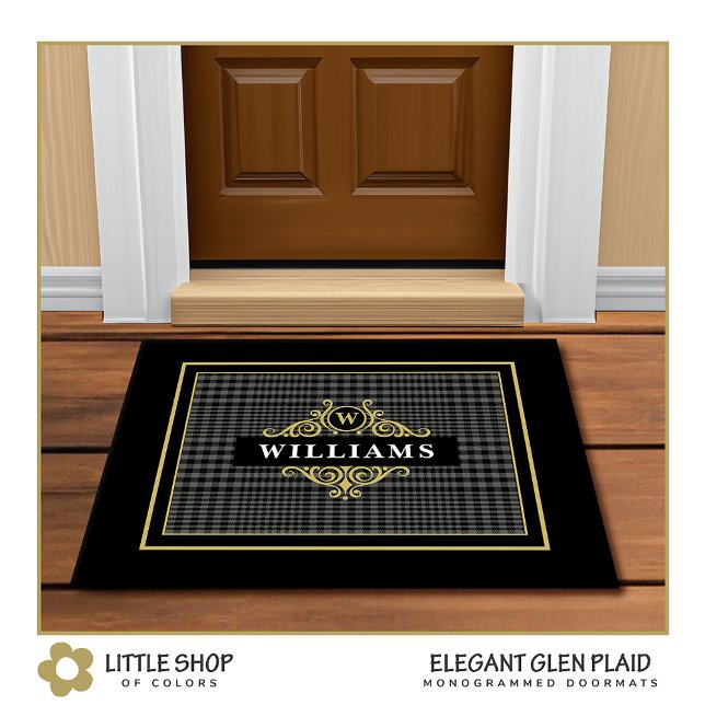 Elegant Customisable Glen Plaid with Gold Emblem Doormat (Creator Uploaded)