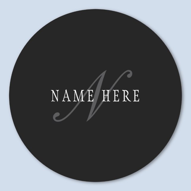 Elegant Customisable Monogram | Black Grey White Classic Round Sticker (Creator Uploaded)