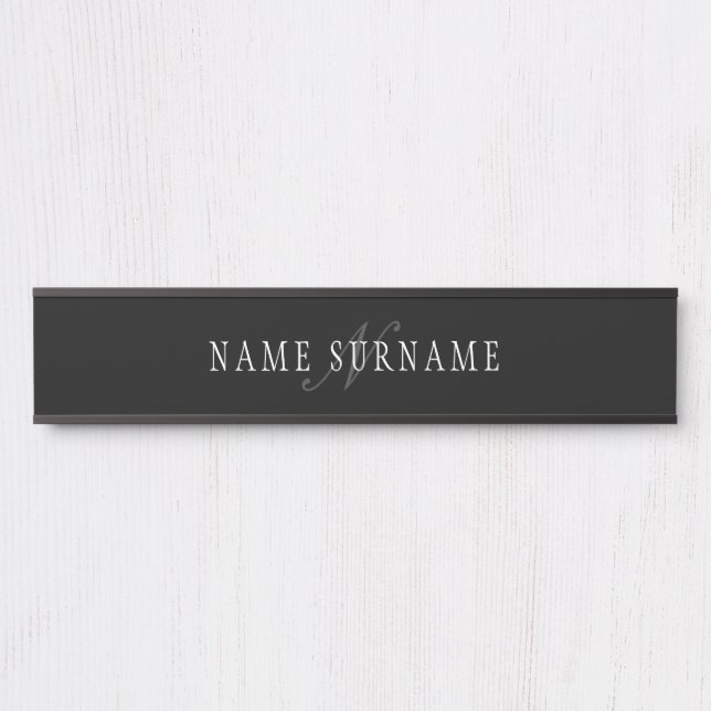 Elegant Customisable Monogram | Black Grey White Door Sign (Front)