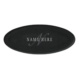 Elegant Customisable Monogram   Black Grey White Name Tag