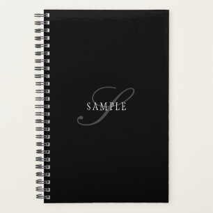 Elegant Customisable Monogram   Black Grey White Planner