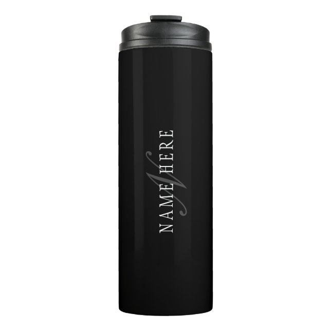 Elegant Customisable Monogram | Black Grey White Thermal Tumbler (Front)