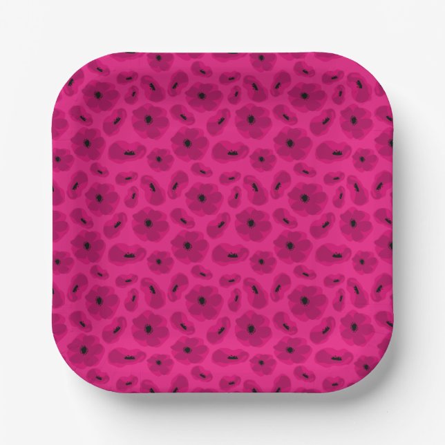 elegant customisable poppy flower  paper plate (Front)