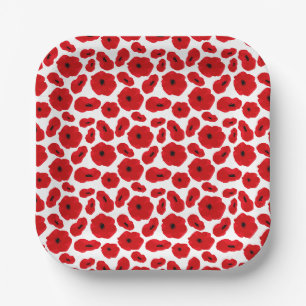 Elegant Customisable Poppy Flower Paper Plate