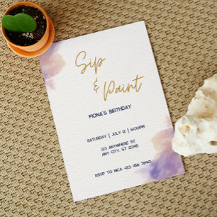 Elegant Customisable Sip and Paint Party Invitation