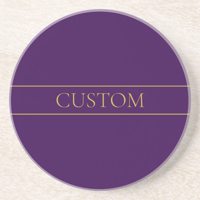 Elegant Customisable Text | Gold & Deep Purple Coaster (Front)