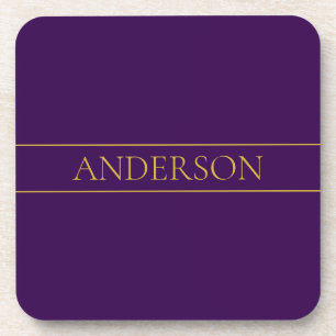 Elegant Customisable Text Gold & Deep Purple Coaster