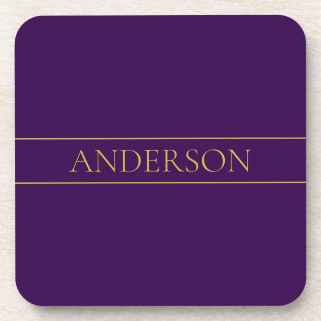 Elegant Customisable Text | Gold & Deep Purple Coaster (Front)