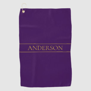 Elegant Customisable Text   Gold & Deep Purple Golf Towel