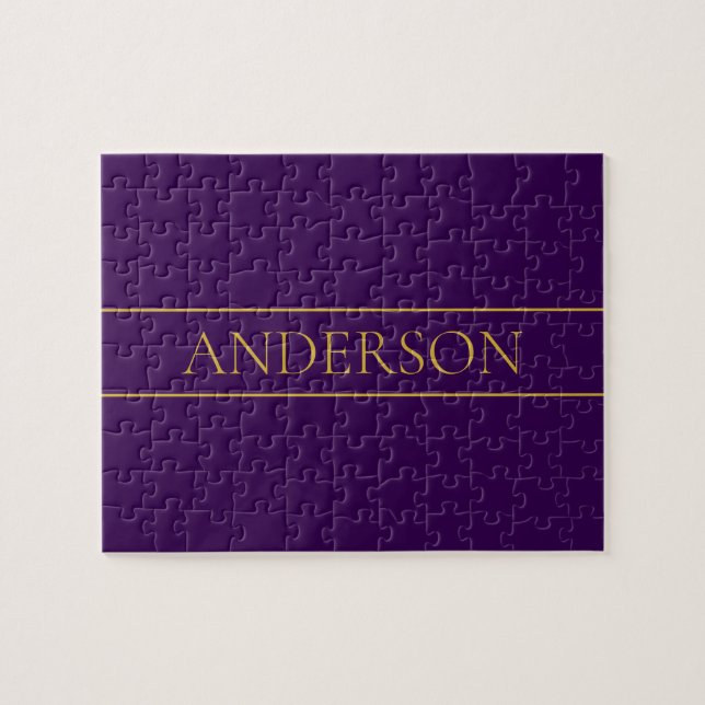 Elegant Customisable Text | Gold & Deep Purple Jigsaw Puzzle (Horizontal)