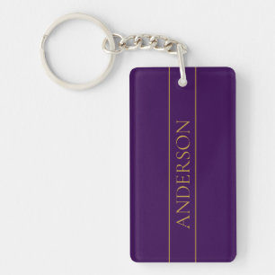 Elegant Customisable Text Gold & Deep Purple Key Ring