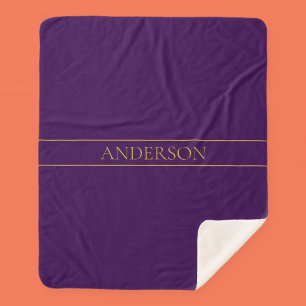 Elegant Customisable Text   Gold & Deep Purple Sherpa Blanket