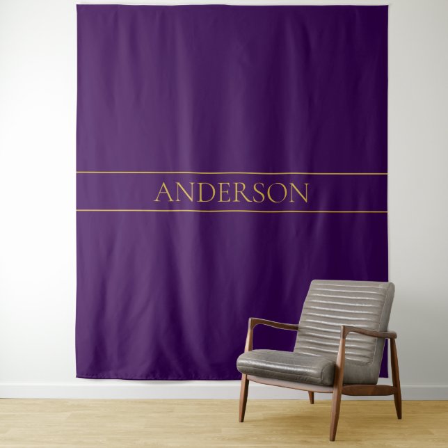 Elegant Customisable Text | Gold & Deep Purple Tapestry (In Situ)