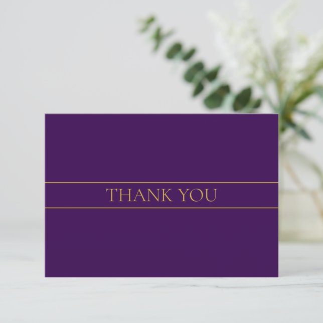 Elegant Customisable Text | Gold & Deep Purple Thank You Card (Standing Front)