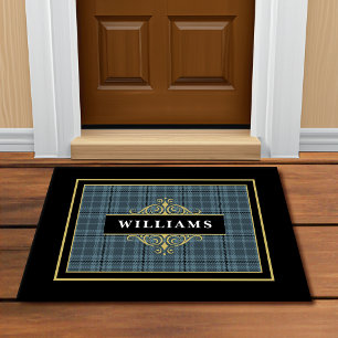 Elegant Customisable Windowpane Plaid Gold Emblem Doormat