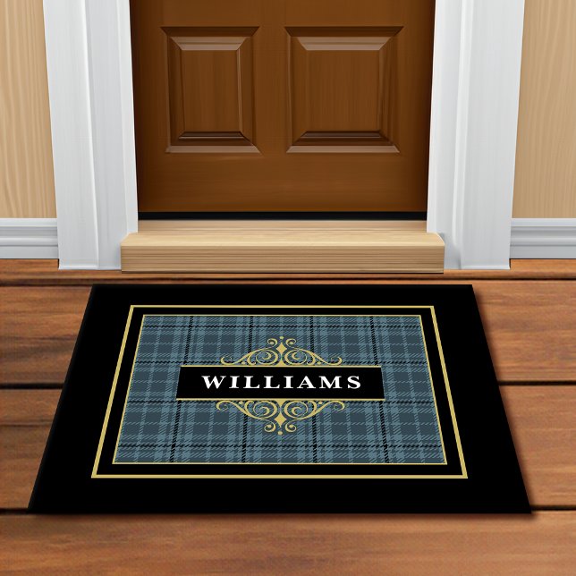 Elegant Customisable Windowpane Plaid Gold Emblem Doormat (Creator Uploaded)